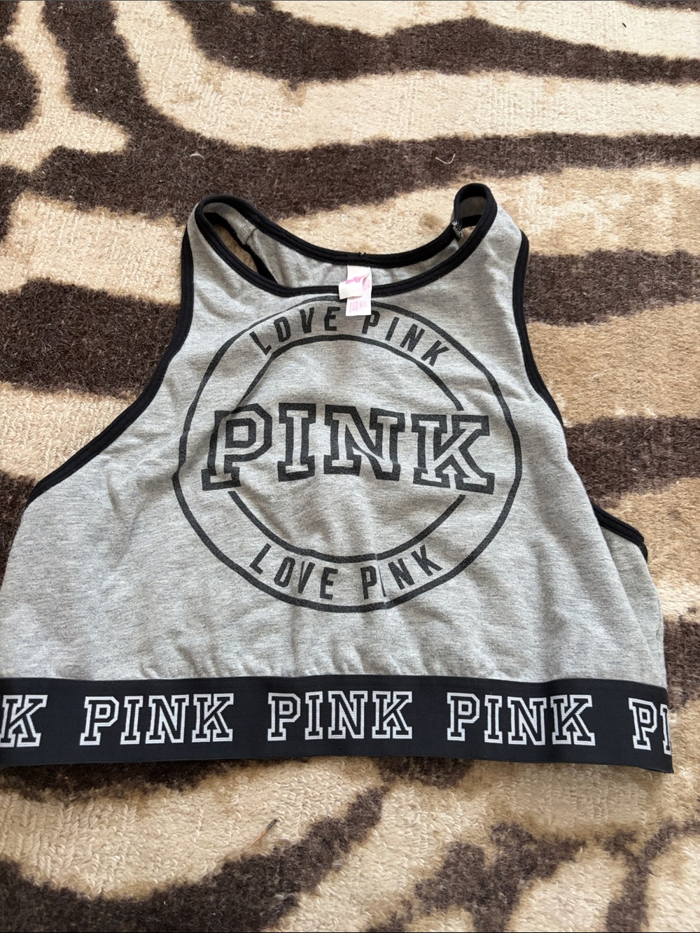 PINK Victoria's Secret Gray & Black Cropped Tank with Logo Band